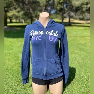Aeropostale ~Juniors X-Small  Navy ￼￼Hoodie Zip Up ￼Sweater Pocket Casual